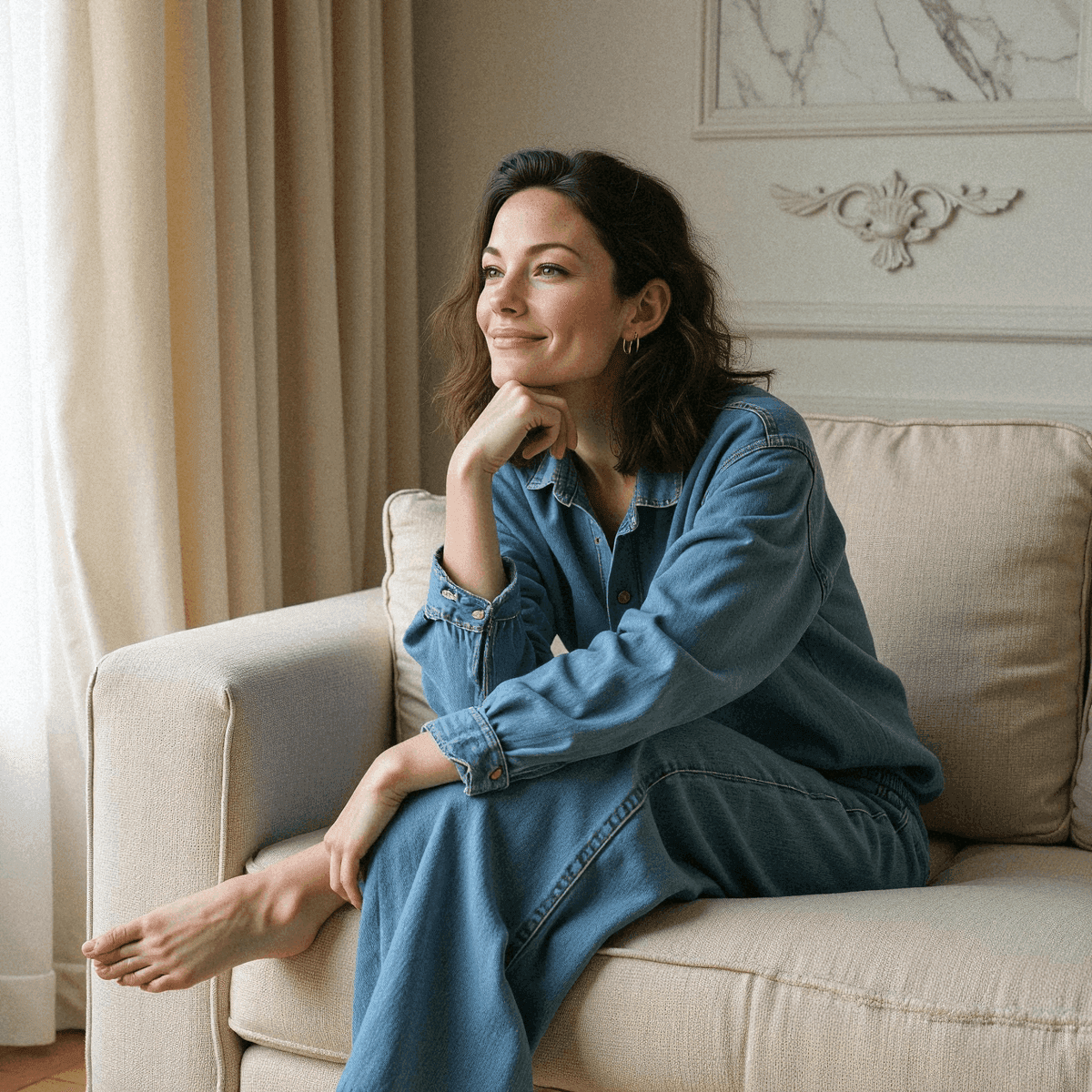 Denim Daydream: A Relaxed Editorial Moment Indoors