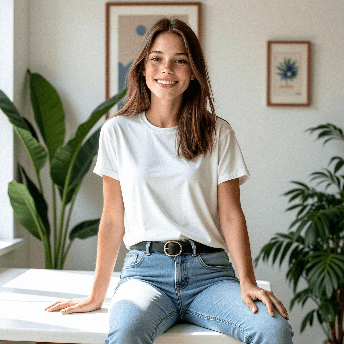 Bright Modern Headshot with Natural Elements