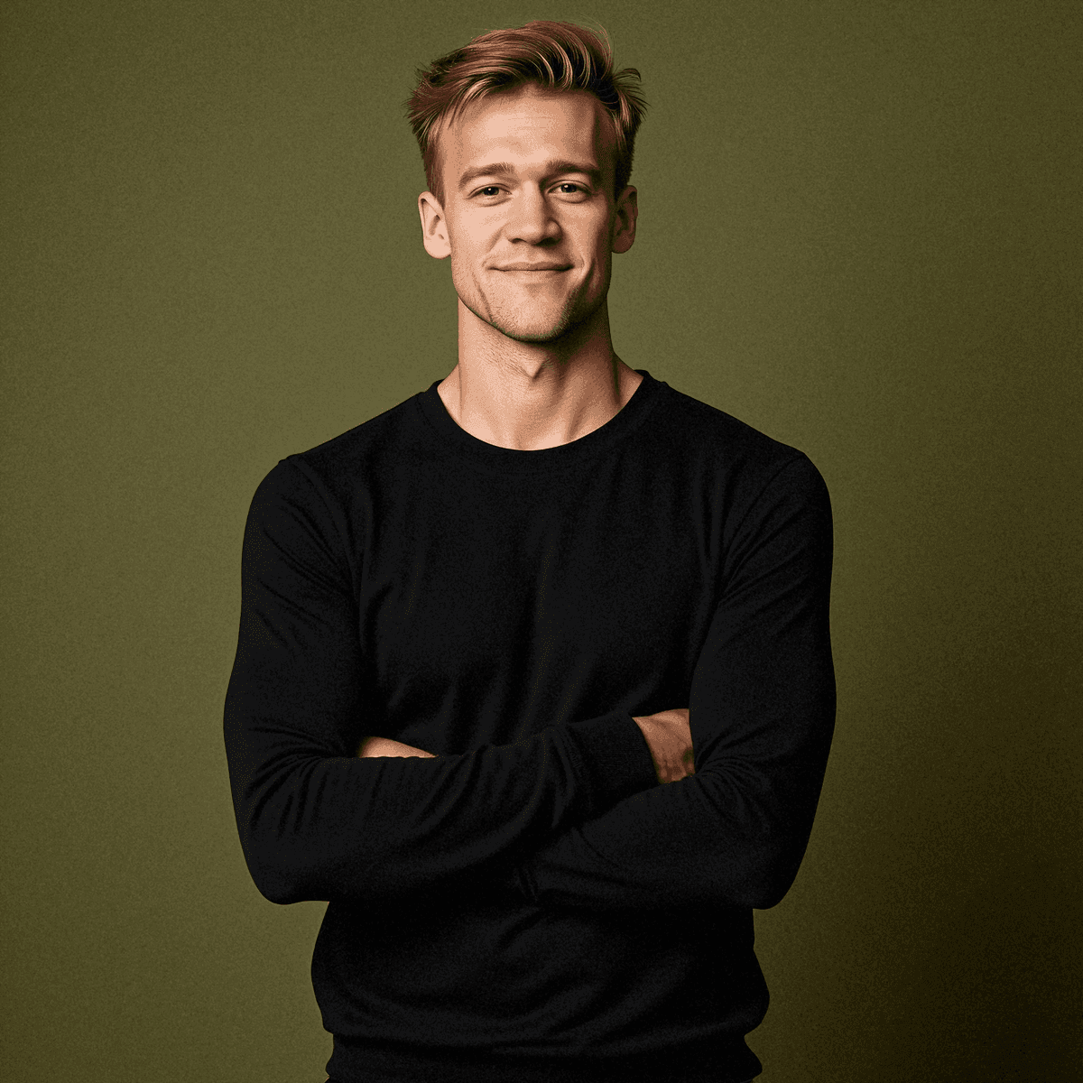 Confident Studio Headshot with Olive Backdrop